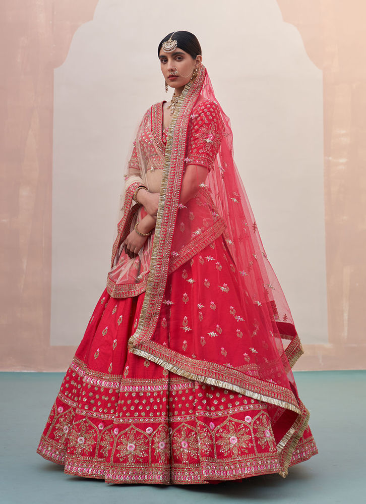 Red Double Dupatta Lehenga Set | Meraki