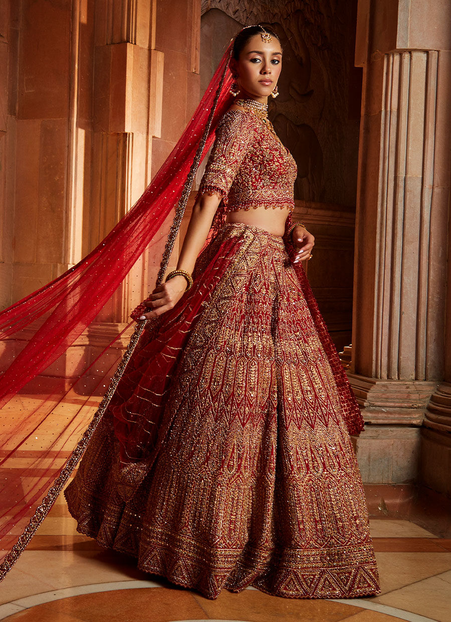Buy Deep Red Coloured Sleeveless Lehenga. Online for Women by QUENCH A  THIRST - 3951598